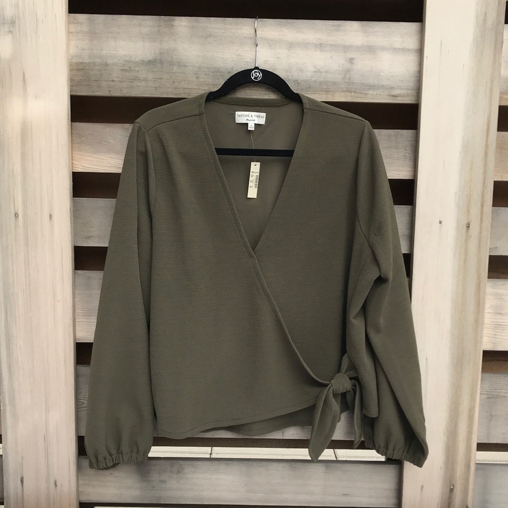 Madewell Crepe Wrap Top in Kale Green